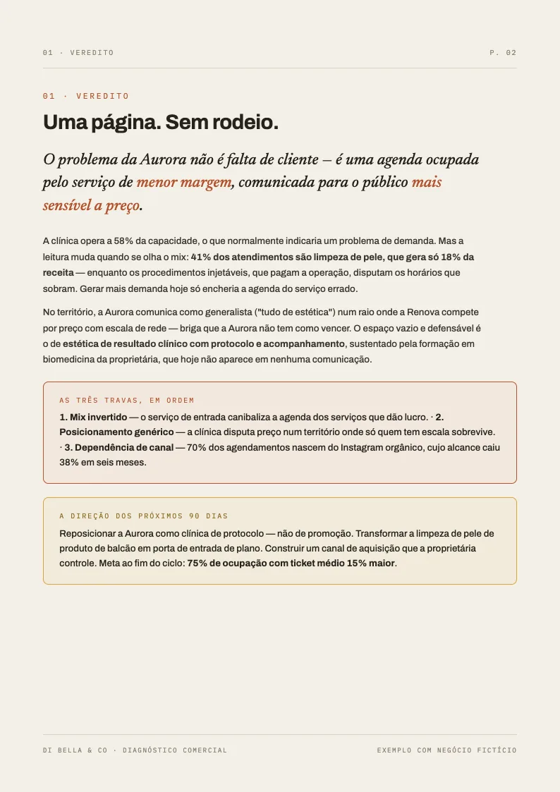 Página do veredito no diagnóstico de exemplo